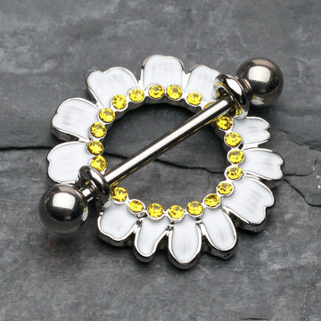 Detail View 1 of Adorable White Daisy Nipple Shield Ring-White/Yellow